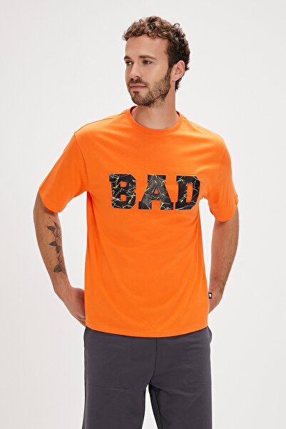 Bad Bear Orange Printed Levin Oversize Men's T-Shirt