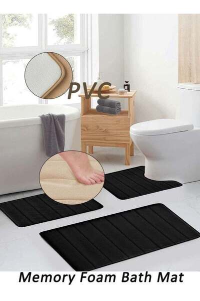 Generic Bathroom Rugs Sets 3 Pieces Non-Slip Memory Foam Bath Rugs Soft Comfo...