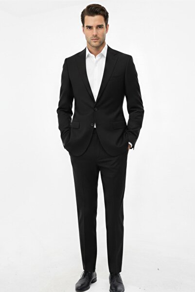 Uki SİYAH Sivri Yaka Comfort Fit Klasik Takım Elbise