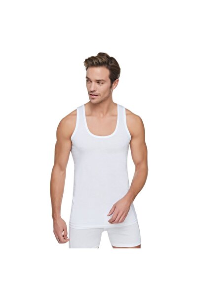 Tutku Men's White 6-Piece 100% Cotton Combed Tank Top