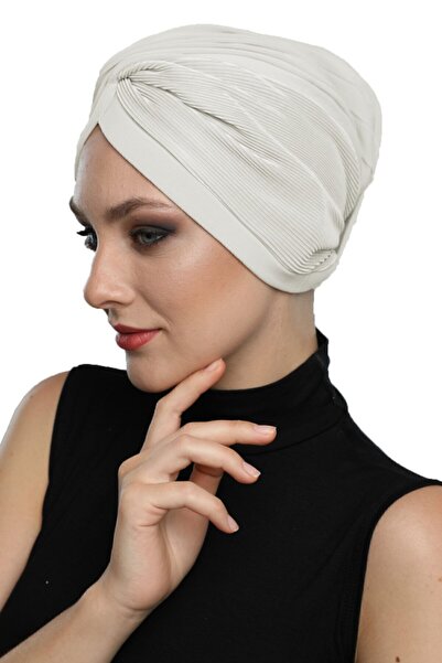 elysianfidan Έτοιμο τουρμπάνι εκρού με επένδυση σταυρωτών πιέτων, κατάλληλο γ...