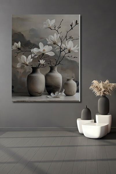 Teona Ahşap Zarif Beyaz Manolya Çiçekleri Sulu Boya Görünümlü Ahşap Dekoratif...