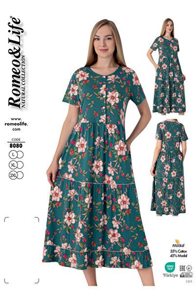 ROMEO LİFE Women's Cotton Modal Fabric Button Detailed Patterned Stylish Dres...