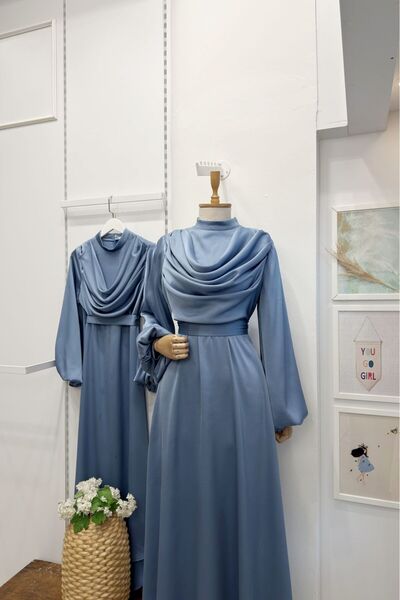 Faya Boutique Mavi Drapeli Amaris Abiye