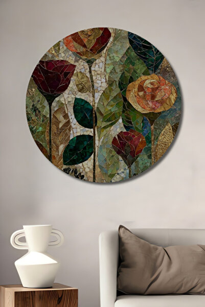 Teona Ahşap Görseldeki Güllerin ve Yaprakların Mozaik Sanat Görünümlü Ahşap D...