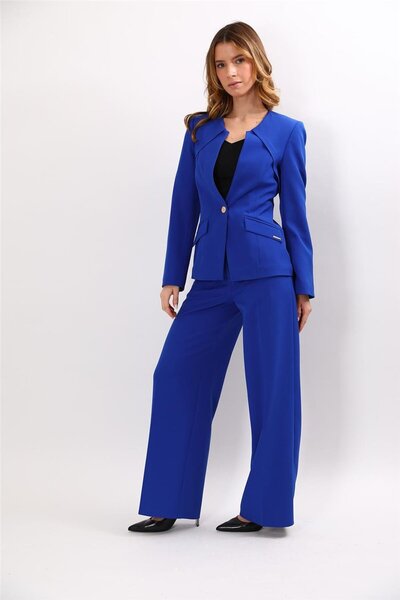 ÖNDER ÖZSOY Zero Collar Single Button Sport Jacket & Classic Palazzo Women's ...