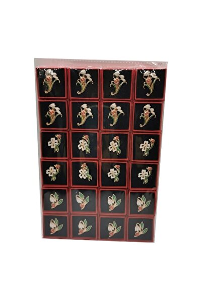OEM Set of 24 Spring Flower Metal Brooches Red