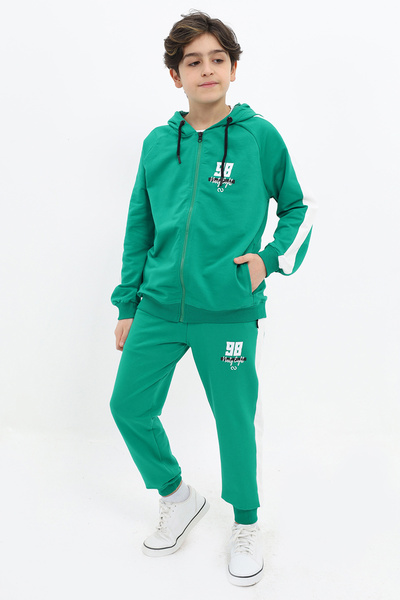 Toontoy طقم للأولاد مكون من قطعتين: سترة رياضية مطبوعة بقلنسوة وجيوب بسحاب وأ...