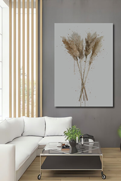 Teona Ahşap Bohem Sulu Boya Görünümlü Bambu Çiçeği Ahşap Dekoratif Tablo Ev,O...