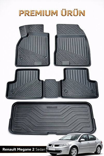 Black Gold Renault Megane 2 Sedan Uyumlu 3D Oto Paspas ve Bagaj Havuzu Set Pr...