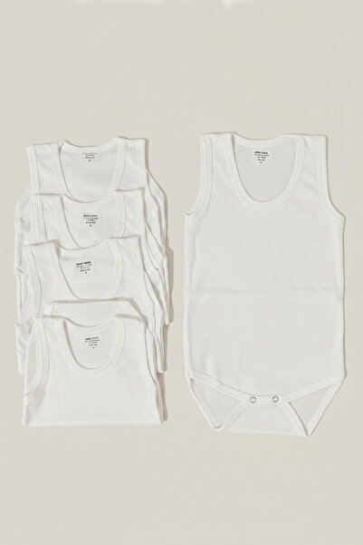 pelossi 5 Pack White Hobistan Baby Athlete Bodysuit Ribbed White 100% Cotton