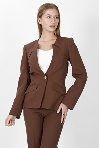 ÖNDER ÖZSOY Zero Collar Single Button Sporty Women's Jacket-Chestnut