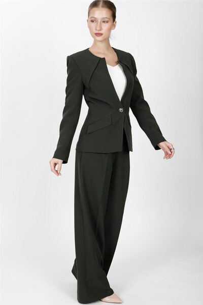 ÖNDER ÖZSOY Zero Collar Single Button Sport Jacket & Classic Palazzo Women's ...