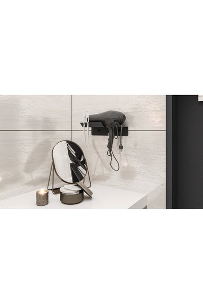 Decopin Rafli Hair Dryer -Hair Dryer Holder Bathroom Organizer Anthracite Color with Screw