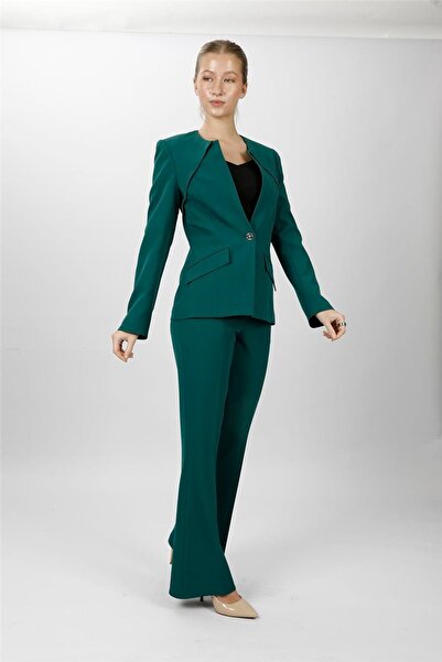 ÖNDER ÖZSOY Zero Collar Single Button Sport Coat & Pocketed Spanish-Cuff Trou...