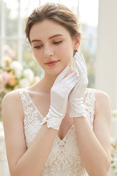 Hobigram Noir Atelier – Pearl-Touch Satin Bridal Gloves, Timeless Elegance an...