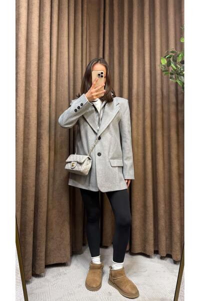 Maysa GRİ HIRKA DETAYLI KAPÜŞONLU BLAZER CEKET