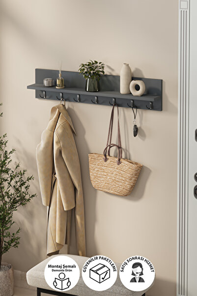 Bofigo Portmanto Duvar Askılığı Elbise Askılığı Yıldız Antrasit 91 Cm