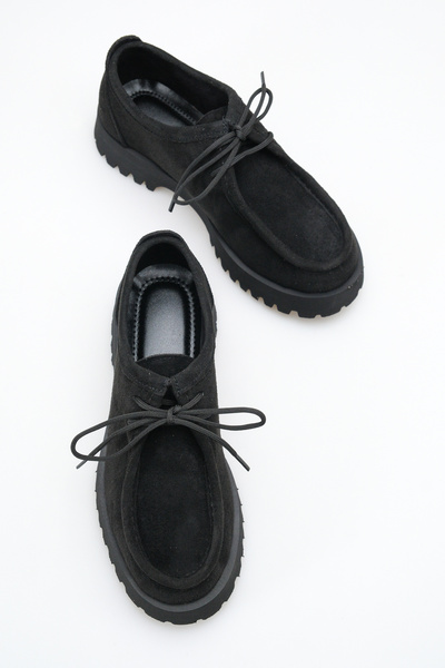 FEMME Babs Women's Loafer Thick Sole Lace-Up Casual Shoes Black Suede