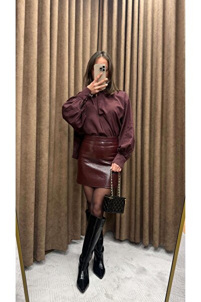 Maysa BORDO KABARTMA SUNİ DERİLİ ETEK