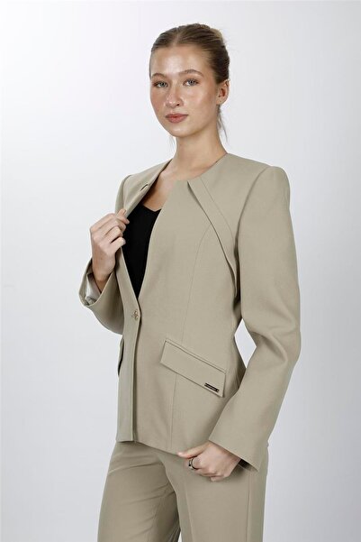 ÖNDER ÖZSOY Zero Collar Single Button Sporty Women's Jacket-Bamboo