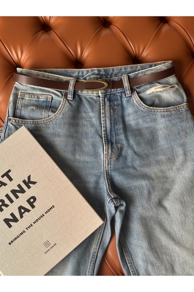 coaksco Women's Gold Ellipse Buckle Bitter Brown Belt