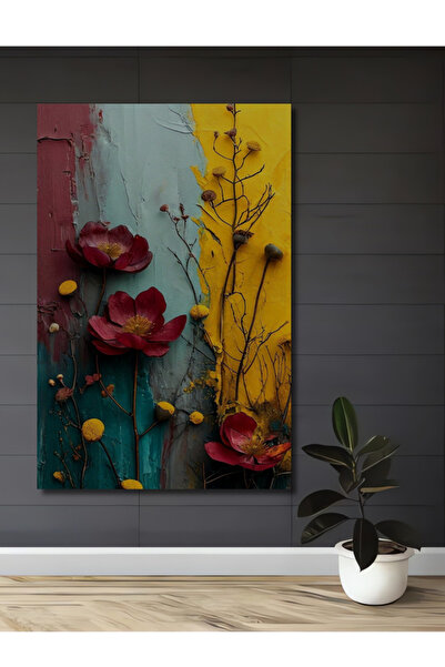 Teona Ahşap Canlı Çiçek Tual Görünümlü Yağlı Boya Sanat Ahşap Dekoratif Tablo...