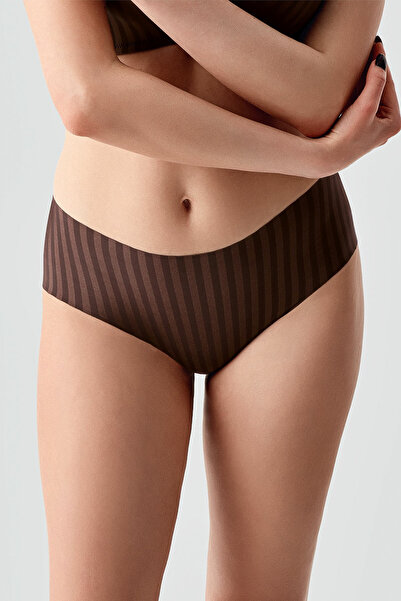 Kompedan Women's Seamless Stripe Effect Bato Panties |   Brown 9212