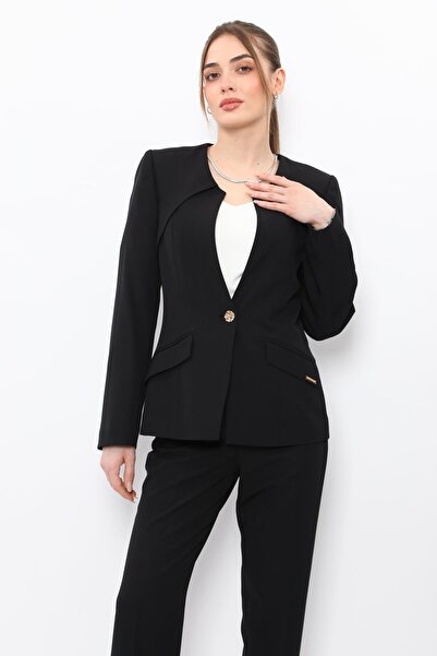 ÖNDER ÖZSOY Zero Collar Single Button Sports Women's Jacket-Black
