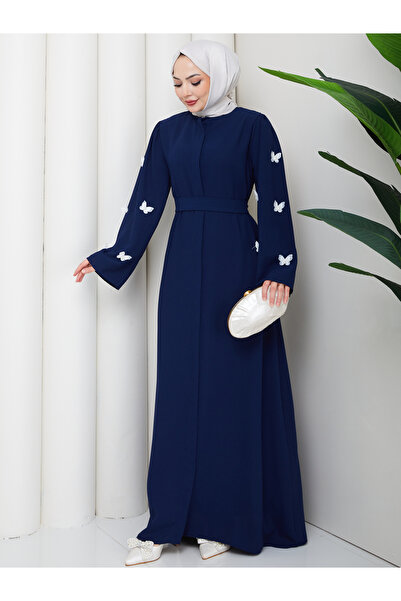 EFSUN MODA Kolu Butterfly Decorated Abaya Tesettür Clothing Women's Ferace Dress