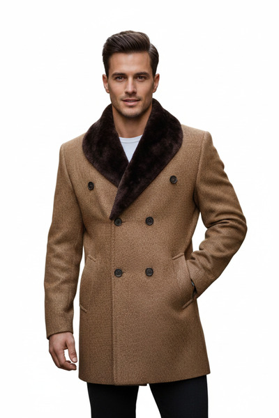 Uki KAHVE YAKASI KÜRKLÜ KRUVAZE KABAN