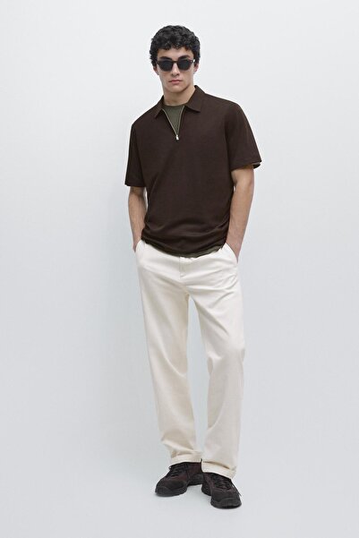 Massimo Dutti Kısa kollu fermuar detaylı polo yaka t-shirt