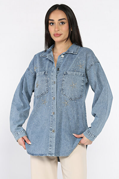 azragül giyim Double Pocket Stoned Denim Jean Jacket