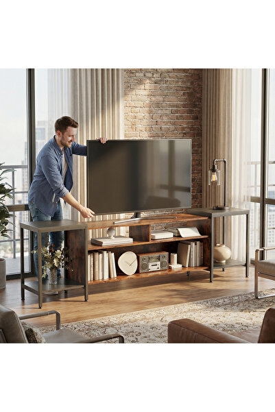 VariFurnx طاولة حامل تلفزيون 140*35*50 سم للتلفزيون حتى 65 بوصة، أدراج مركز ا...