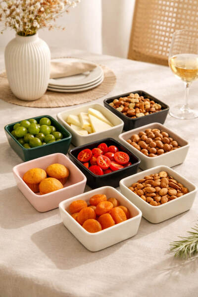 Anadolu Saray 9cm 8-Piece Handmade Colorful Ceramic Bowl Set – Stylish Handcr...