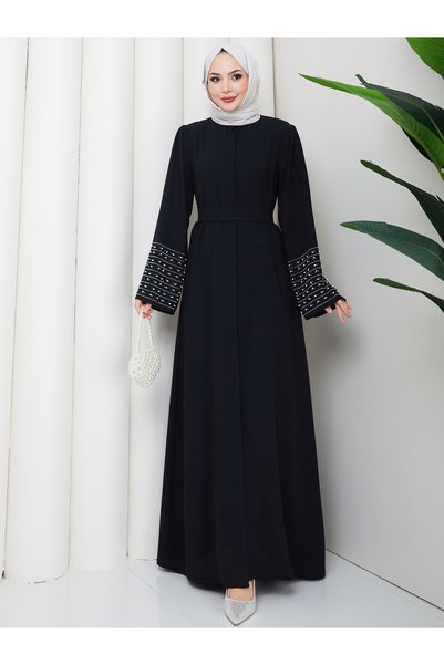 EFSUN MODA Stone-Embellished Sleeve Abaya Modest Wear Women's Ferace Dress