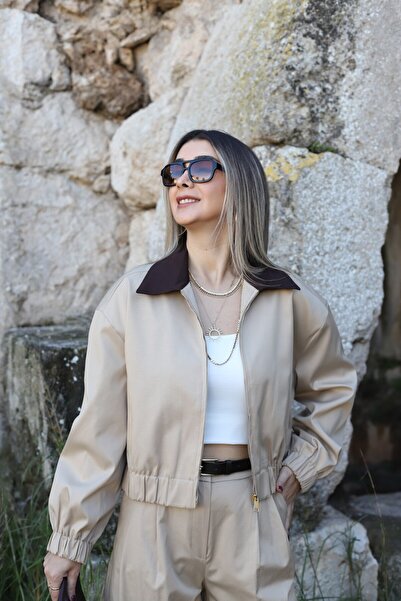 bytugcekaya Beige Brown Collar Detail Short Premium Jacket
