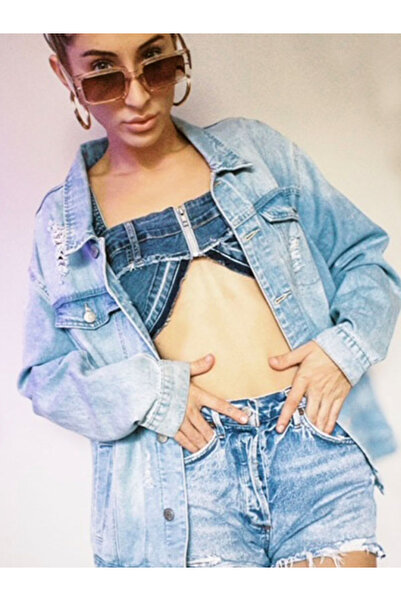 london Rag Women All Covered-up Denim Bralette in Blue