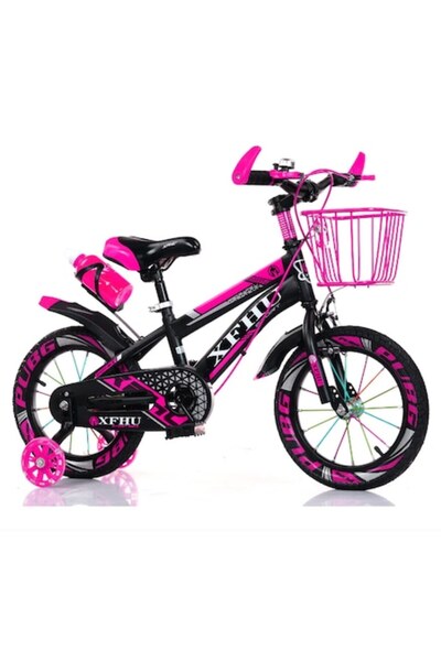 JHT Bicicletă pentru copii, vârstă 4-6 ani, roți de 14 inch, roți de antrenam...