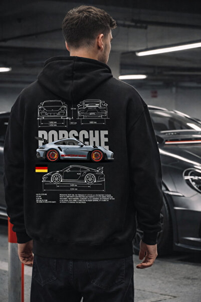 cc collection Унисекс черна Porsche 911 GT3 RS принт суитшърт с качулка