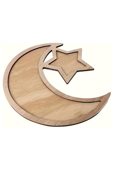 Generic 1 Pc Moon and Star Wooden Decorative Tray