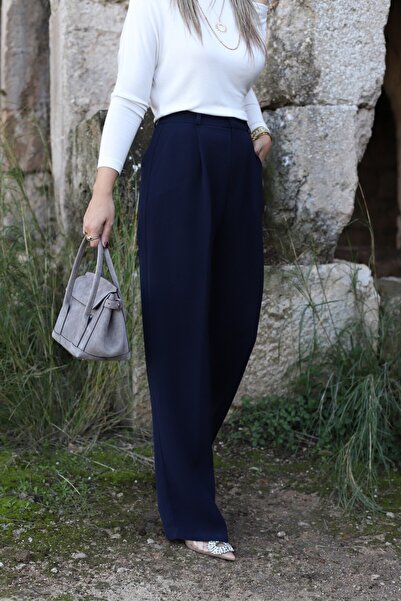 bytugcekaya Navy Blue Back Pocket Detail Palazzo