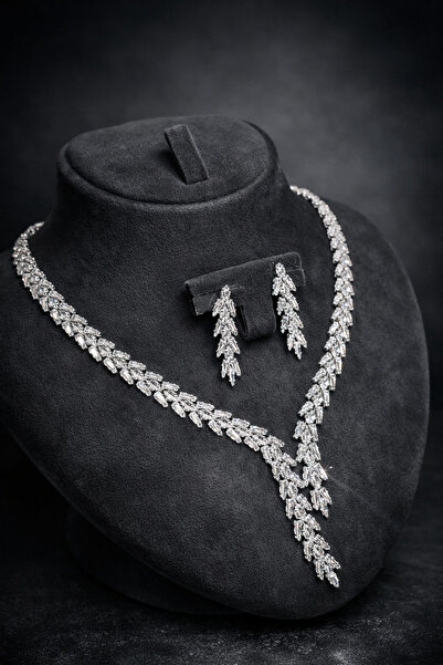 Otto Man Steel Jewelry Kadın Zirkon Su Yolu Set Rodyum Kaplama Şık Düğün Nişa...