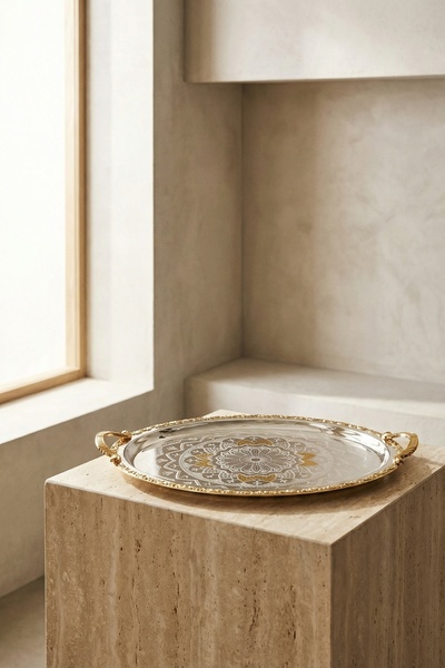 ACAR Vinsu Gold Patterned Tray - 43 cm