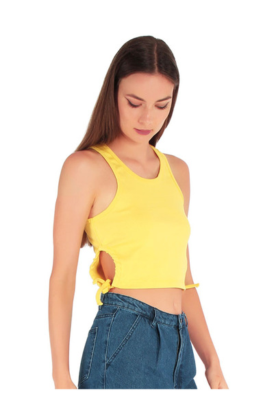 london Rag Women Cut Out Tank Crop Top in Yellow