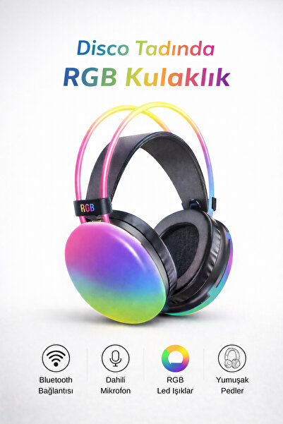 Rgb Led Illuminated Over Head Bluetooth Headset Comfortable Pads with Microphone and Adjustable Head Structure