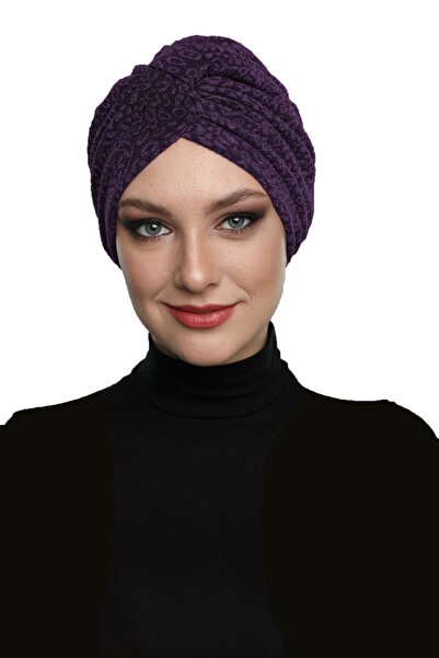 elysianfidan غطاء رأس جاهز من قماش البروكار المبطن باللون البرقوقي، مناسب للا...