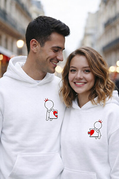 LORVEX Valentine's Day Valentine's Day February 14 Love Puzzle Printed Hoodie...