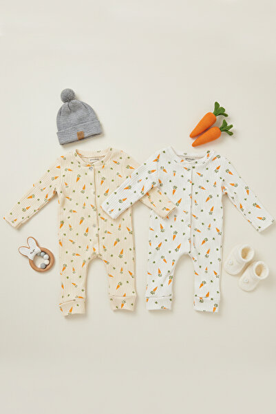 pelossi 2-Piece Baby 3-6-9 Months Newborn Hospital Release Carrot Patterned C...