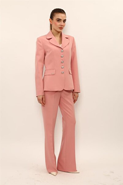 ÖNDER ÖZSOY Baby Collar Buttoned Classic Jacket & Pocketed Spanish-Cut Trouse...